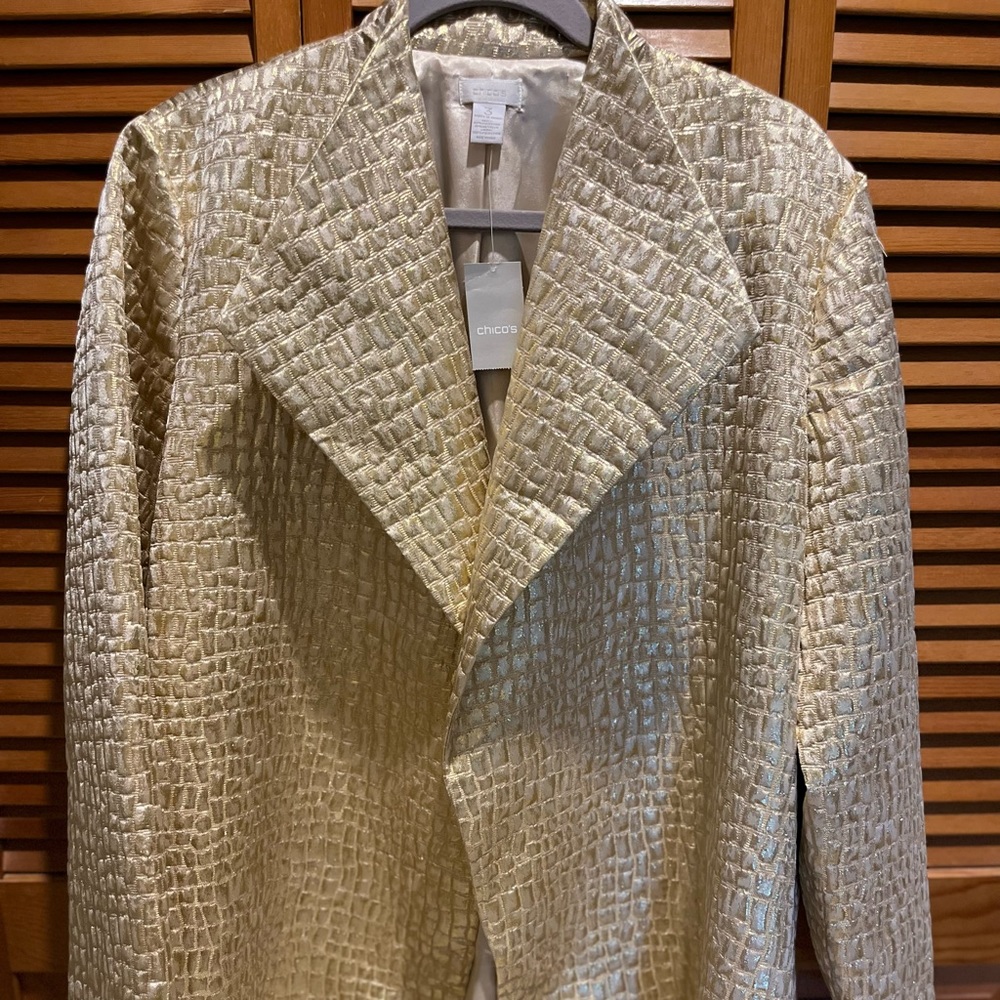 Chico's Metallic Gold Textured Croc-Embossed Blazer
